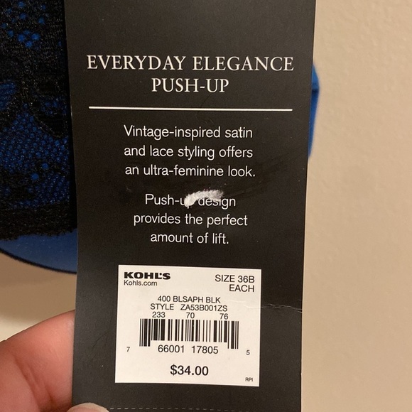 NWT Apartment 9 sapphire and black push up bra size 36B - Picture 3 of 5